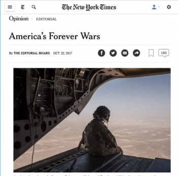 | In considering why the public is quiet about the United States unending wars the New York Times 102317 fails to examine the failure of leading media outlets to actually oppose these wars | MR Online