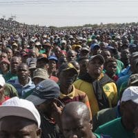 A huge crowd gathers to commemorate the Marikana massacre of August 16, 2012