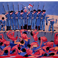 Image: Wounded Knee Massacre, Oscar Howe (1960), courtesy of the Oscar Howe Estate.