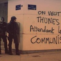 Picture above was taken in Paris. The slogan on the wall is emblematic of the mood- we want cash while waiting for Communism.