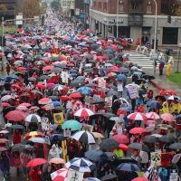 Teachers marching in downtown Los Angeles