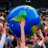 Protesters throw an earth-shaped ball during the "Global Strike For Future" demonstration in Stockholm on May 24, 2019. Jonathan Nackstrand—AFP/Getty Images