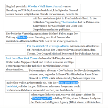 | Frequent citation of major British and US media exemplified by the Syria war coverage of Swiss daily newspaper Tages Anzeiger in October 2015 | MR Online