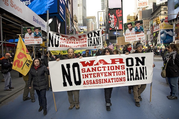 | Feb 4 2012 International Day of Action NO US War on Iran Actrivists rally in Times Square NYC and march to UN and Israeli Embassy to protest war mongering against Iran sanctions and drone strikes | MR Online