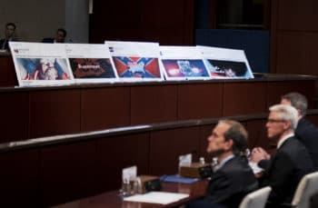 | Facebook ads linked to a Russian effort to disrupt the American political process are displayed as from left Google | MR Online's Senior Vice President and General Counsel Kent Walker, Facebook's General Counsel Colin Stretch, and Twitter's Acting General Counsel Sean Edgett, testify during a House Intelligence Committee hearing on Capitol Hill in Washington, Wednesday, Nov. 1, 2017. (AP Photo/Manuel Balce Ceneta)