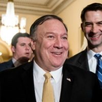 Secretary of State Mike Pompeo and Sen. Tom Cotton (R-Ark.) leave the House chamber after President Donald Trump's State of the Union Address to a joint session of Congress in the Capitol on Tuesday, Feb. 5, 2019. (Photo: Bill Clark/CQ Roll Call)