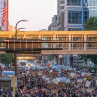 Chad Davis - Protest - Protesters gather in downtown Minneapolis. Unrest in Minneapolis over the May 25th death of George Floyd.