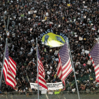 Demonstrators on Wednesday, June 3, 2020, in downtown Los Angeles. AP Photo/Ringo H.W. Chiu.