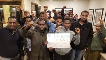 | Workers from Amazons Shakopee Minnesota fulfillment center during their overnight strike in March 2019 Photo by Awood Center | MR Online