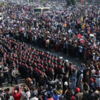 Protests in Myanmar’s central plains after the military coup.