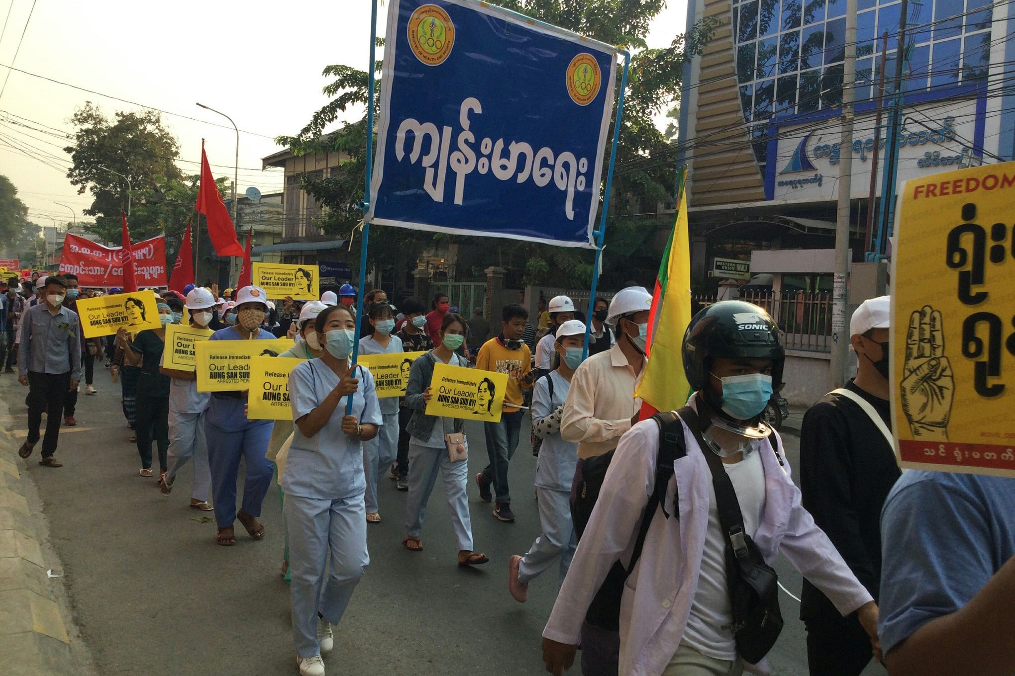 | Monks health and education staff university students at an anti dictatorship protest in Amarapura Mandalay March 12 2021 | MR Online