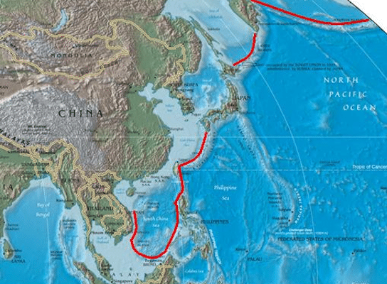 | Red line denoting the Pentagons first island chain Wikimedia Commons | MR Online