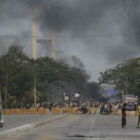 The site of a protest in Hlaing Tharyar that saw an intense face off between the protesters and the junta’s armed forces on March 14 (Supplied)