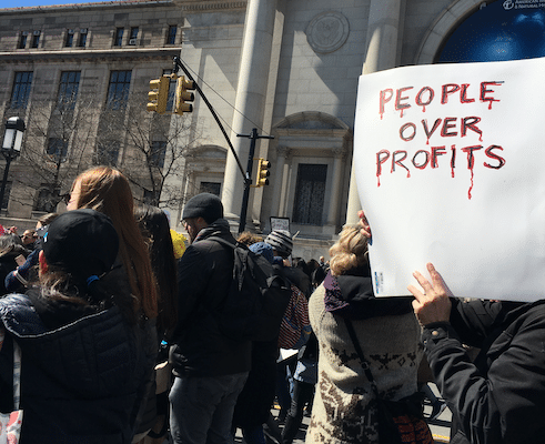 | March for Our Lives 24 March 2018 in NYC People Over Profits sign Central Park West AMNH Manhattan | MR Online