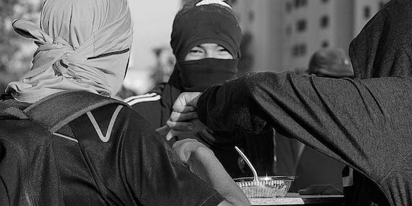 | Demonstrators eating communal food at the Plaza Baquedano in 2019 Credit José Venegas CC BY SA 40 | MR Online