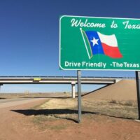 Welcome sign along eastbound Interstate 40 entering Deaf Smith County, Texas from Quay County, New Mexico.