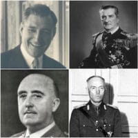 Top: Benito Mussolini, António de Oliveira Salazar, Miklos Horthy and Narendra Modi; Bottom: Adolf Hitler, Francisco Franco, Ion Antonescu and Augusto Pinochet.