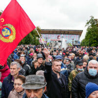 Demonstrators gather to protest against results of parliamentary election in Moscow September 25, 2021.