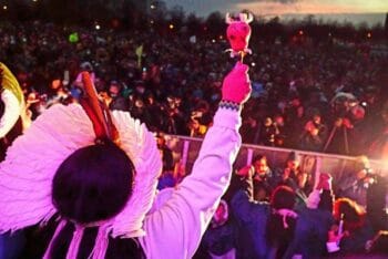 | Sonia Guajajara executive coordinator of the Articulation of Indigenous Peoples of Brazil addresses a crowd at the GlobalDayOfAction in Glasgow | MR Online