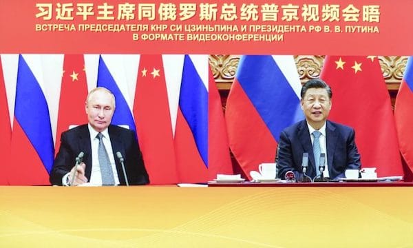 | Chinese President Xi Jinping R met with Russian President Vladimir Putin via video link on December 15 2001 | MR Online