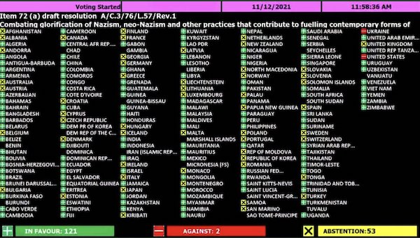 | UN Resolution Against Glorification of Nazism US and Ukraine Vote No Photo twitter 27khv | MR Online