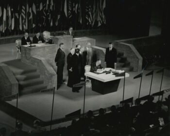 | Otherwise known as the Treaty of Peace with Japan The Treaty of San Francisco was signed on September 8 1951 by 48 allied nations officially ending the Second World War and reestablishing Japanese sovereignty Signed at the War Memorial Opera House in San Francisco the treaty went into effect on April 28 1952 Photo courtesy the Council on East Asian Studies at Yale University | MR Online