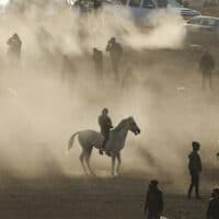 Bedouin protesters clash with Israeli forces following a protest against an afforestation project by the Jewish National Fund in the Negev Desert, Jan. 13, 2022. Tsafrir Abayov | AP