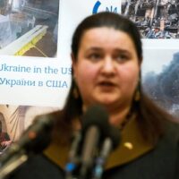 Ukraine’s Ambassador to the United States Oksana Markarova speaks during a news conference at the Embassy of Ukraine in Washington, Feb. 26, 2022. Jose Luis Magana | AP