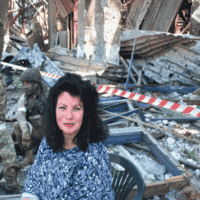 Among the ruins of the Azov Steel factory. [Photo courtesy of Sonja van den Ende]