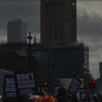 Assange supporters marching on Parliament, February 2020.