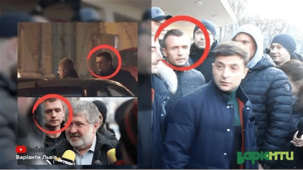 | On the left Zelensky in circle behind Kholomoisky On the right Zelensky on the campaign trail is followed by one of Kholomoiskys bodyguards Source national conservativecom | MR Online