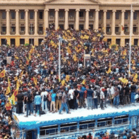 Protesters in front of the Sri Lankan presidential secretariat on Saturday, July 9. Photo: Twitter