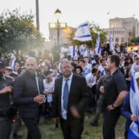 ISRAELI FAR RIGHT LAWMAKER ITAMAR BEN GVIR TAKES PART IN A MARCH IN JERUSALEM, ON APRIL 20, 2022. POLICE PREVENTED HUNDREDS OF ULTRA-NATIONALIST ISRAELIS FROM MARCHING AROUND PREDOMINANTLY PALESTINIAN AREAS OF JERUSALEM’S OLD CITY. PHOTO BY JERIES BSSIER (C) APA IMAGES