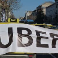 Live on the 18th of January, 2016. Károly körút. Downtown Budapest. Protest against Uber