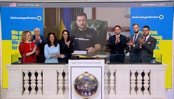 | Ukraines Western backed leader Volodymyr Zelensky rings the opening bell at the New York Stock Exchange on September 6 | MR Online