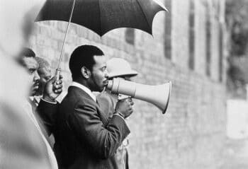 | Zulu King Goodwill Zwelithini kaBhekuzulu addresses Coronation Brick workers in Durban North January 1973 Credit David Hemson Collection University of Cape Town Libraries | MR Online