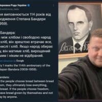 Ukraine's military Commander in Chief, General Valerii Zaluzhny, celebrates the birthday of Nazi collaborator Stepan Bandera (Photo: Twitter)