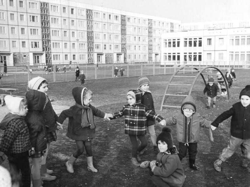 | Image 7 In the DDR strict norms were developed and enforced to ensure appropriate pedagogical methods infrastructure and open spaces at childrens facilities New housing developments such as the one in Rostock featured here were required to include large open spaces for children | MR Online