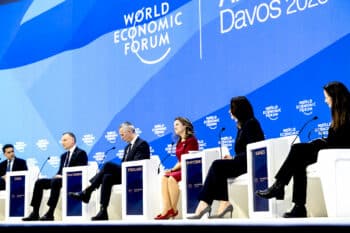 | Restoring Peace session at World Economic Forum in Davos on Jan 18 from left CNNS Fareed Zakaria host Polish President Andrzej Duda NATO Secretary General Jens Stoltenberg Canadian Deputy Prime Minister Chrystia Freeland Ukrainian First Deputy Prime Minister Yuliia Svyrydenko US National Intelligence Director Avril Haines World Economic ForumMattias Nutt CC BY NC SA 20 | MR Online