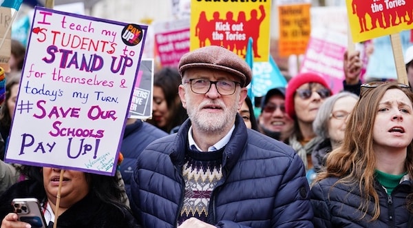 | Former Labour party leader Jeremy Corbyn joins members of the National Education Union on a march through Westminster where they are gathering for a rally against the governments controversial plans for a new law on minimum service levels during strikes | MR Online