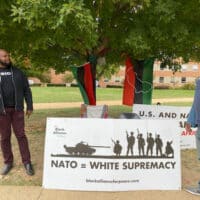 Mid-Atlantic members of the Black Alliance for Peace at a picket line action at Howard University, October 2022. (@Blacks4Peace)