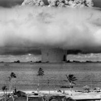 Underwater atomic test carried out at Bikini Atoll in 1946. Photograph: United States Government Navy