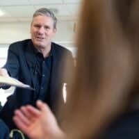 Labour Party leader Sir Keir Starmer meets shoppers, staff and local school children during a visit to a Co-op store in Ripley, Derbyshire where he was campaigning ahead of the local council elections, April 28, 2023