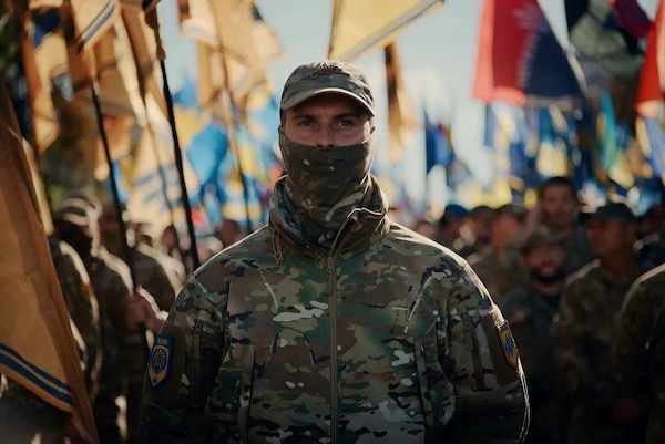 | Soldier of the special regiment of the National Guard of Ukraine Azov March in honor of the Day of the Defender of Ukraine Kyiv 2020 spoiltexile CC BY SA 20 httpscreativecommonsorglicensesby sa20 via Wikimedia Commons | MR Online