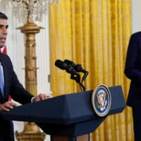 President Joe Biden listens as British Prime Minister Rishi Sunak speaks during a news conference at the White House in Washington, June 8, 2023. Photo: Susan Walsh/AP.