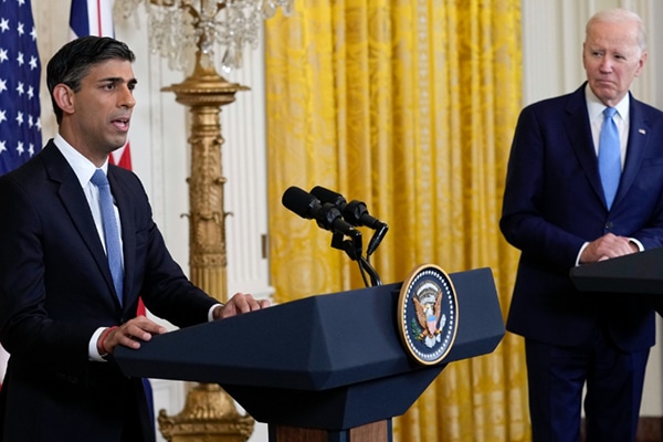 | President Joe Biden listens as British Prime Minister Rishi Sunak speaks during a news conference at the White House in Washington June 8 2023 Photo Susan WalshAP | MR Online