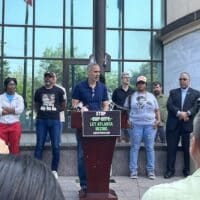 Kamau Franklin of Community Movement Builders and other organizers announce a ballot referendum effort at a June 7 press conference in Atlanta. (Photo: Twitter @Micahinatl)