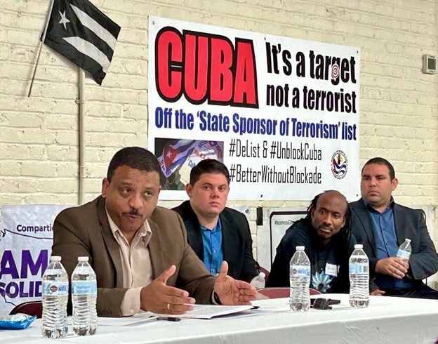 | At the National Network On Cuba 2022 Fall Meeting Cubas Ambassador to the United Nations Yuri Gala López explains how State Sponsors of Terrorism designation intensifies the US blockade Photo Bill Hackwell | MR Online