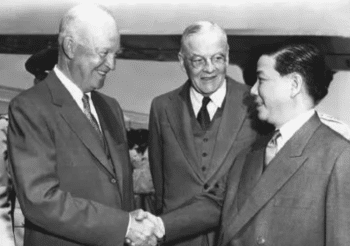 | Ngo Dinh Diem was warmly greeted by President Eisenhower and Secretary of State John Foster Dulles upon arriving in Washington in May 1957 Source peacehistory usfporg | MR Online