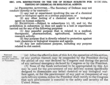 | US code allows the president to suspend existing law on biological and chemical warfare in the event of a declared national emergency | MR Online